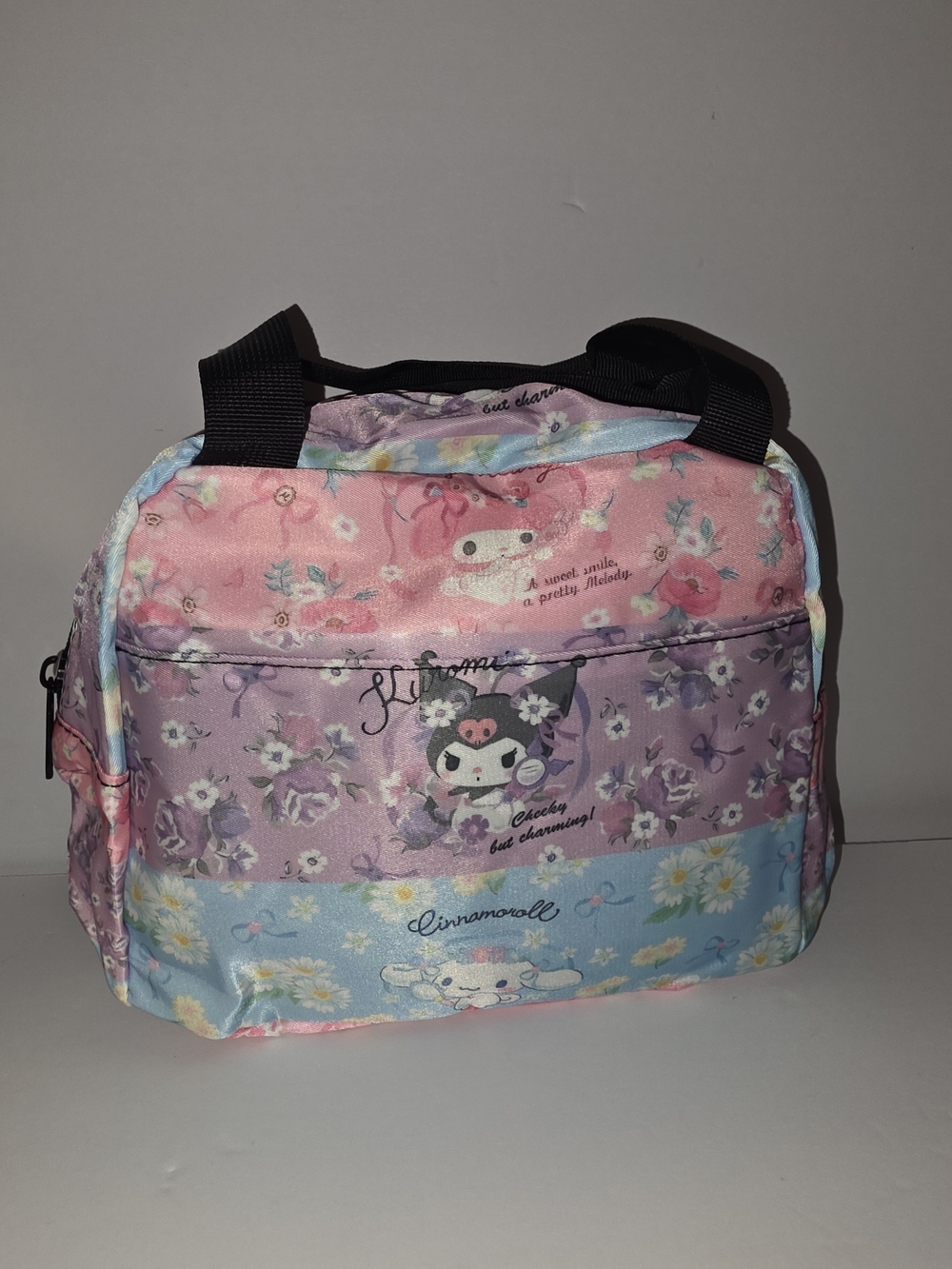 Cinnamoroll & Kuromi Floral Patchwork Cosmetic Bag - Pink/Purple/Blue